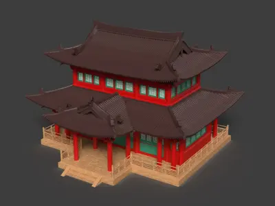 Chinese ancient house   Low-poly 3D model