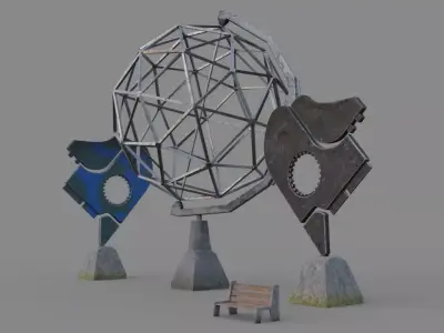 Sculptures and bench for urban decoration Free low-poly 3D model
