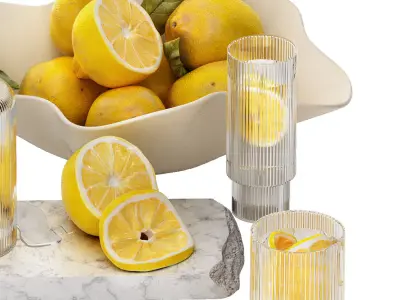 decoration set with ripple water carafe with bowl of lemons 3D model