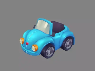 Cartoon blue mini car Low-poly 3D model