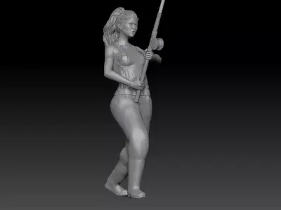 FISHERGIRL 2 woman holding pole 3D print model