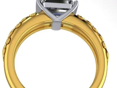 Vintage Emerald Cut Scroll Hand Crafted Engraving design Ring 3D print model