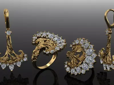 ring and earings  magerit style 1907 3D print model