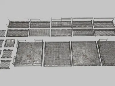 Stair Set metal crates and baskets Low-poly 3D model