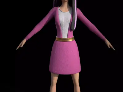 Stylized Low Poly Girl Character Game Ready 3D Model Low-poly 3D model