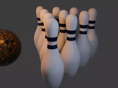 Realistic 3D Bowling Ball and Pins Set 3D model
