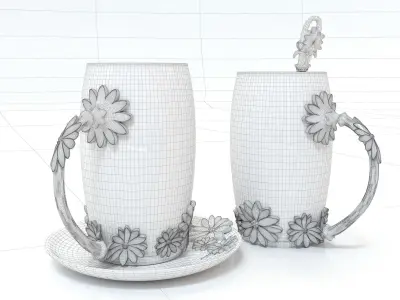 Handmade tea set with carafe 3D model