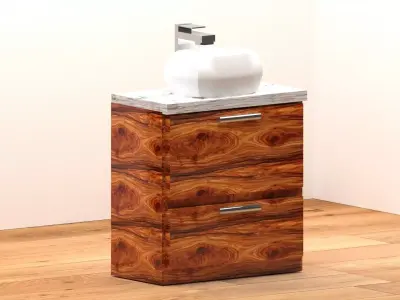 Modern Wooden Sink Cabinet with Marble Countertop Free 3D model