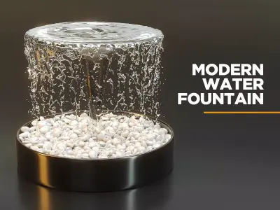 Modern water fountain with simulated stream 3D model