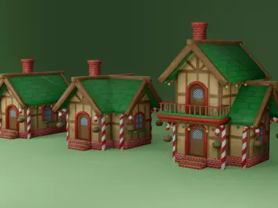 Christmas House Set Low-poly 3D model