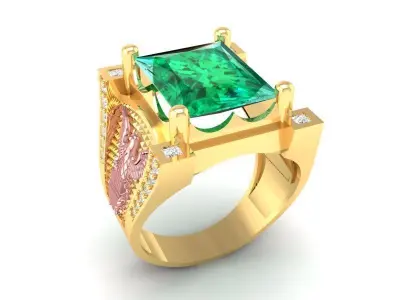 Luxury Emerald Square Ring 3D Model for Resin Jewelry Printi 394 3D print model