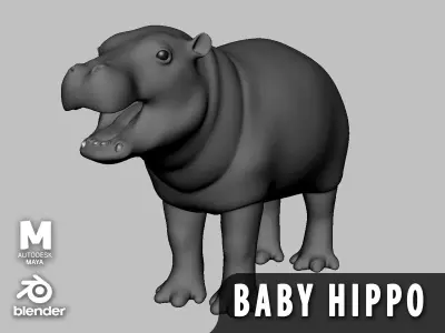 Baby Hippopotamus Low-poly 3D model
