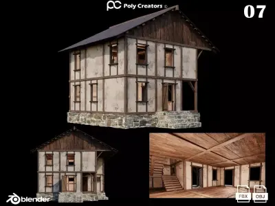 Medieval Houses 07 - 4K Textures Game Ready Low-poly 3D model