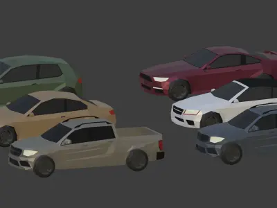 Low Poly Polygon Generic Cars SUV Pickup Sedan Hatchback Cartoon Low-poly 3D model