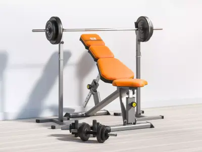 Excercise bench with equipment 3D model
