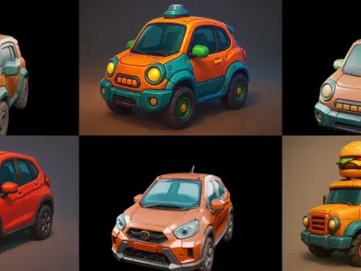 Stylized Car Advanced model bundle 4 pack 100 glb 3D model