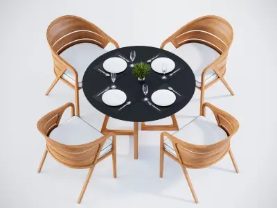 3D Dining table with 4 chairs model 3D model