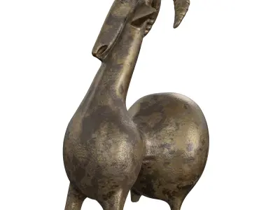 Antique Stylized Goat Statue - Bronze Animal Sculpture 3D Model Low-poly 3D model