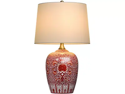 Coral Ming Temple Jar Oriental bedside Table Lamp 3D model
