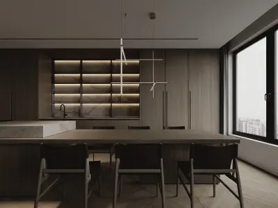 Minimalist Livingroom-Kitchen Interior  3d scene by Lido CG 3D model
