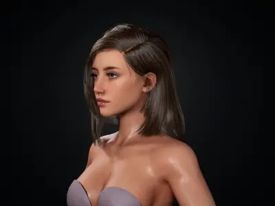 Realtime Mid Length Hairstyle - Game-Ready Low-poly 3D model