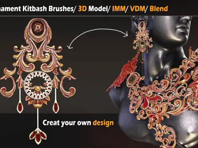 100 Ornament Kitbash brushes 3D Model - VDM- IMM -Alpha VOL06   Low-poly 3D model