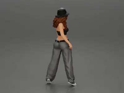 lowrider girl posing in hat and sunglasses with long hair 3D print model
