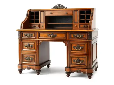 Antique Wooden Desk Model Pack with Detailed Carvings Low-poly 3D model