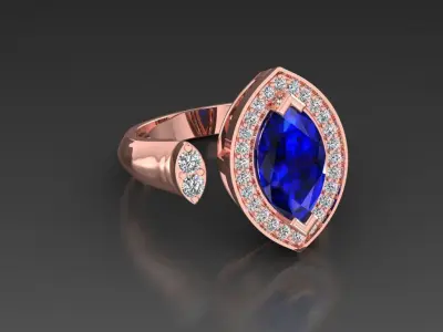 Diamond Jewelry Ring Marquise gem Sapphire blue cut Free 3D print model