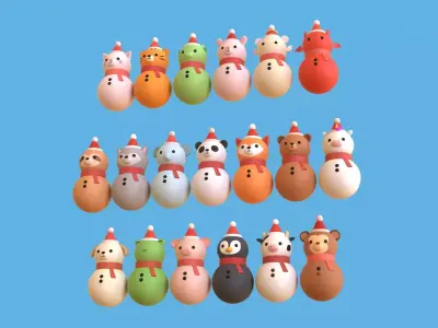 Christmas Animal Snowman Cute Holiday Decoration Low-poly 3D model