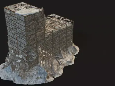 DESTROYED BUILDING 05 Low-poly 3D model