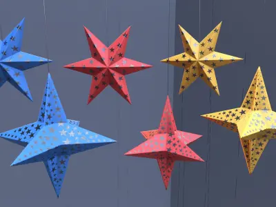 Paper Star Lanterns Low-poly 3D model