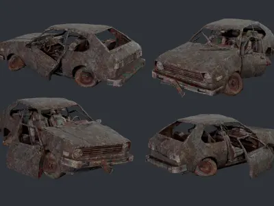 Apocalyptic Damaged Destroyed Vehicle Car Game Ready 14 Low-poly 3D model