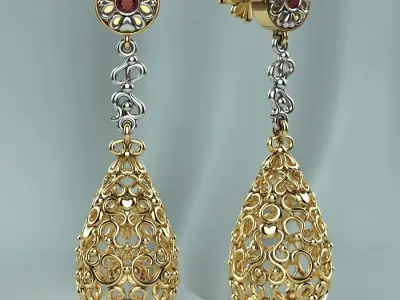 Gold Earrings With Diamonds 3D print model