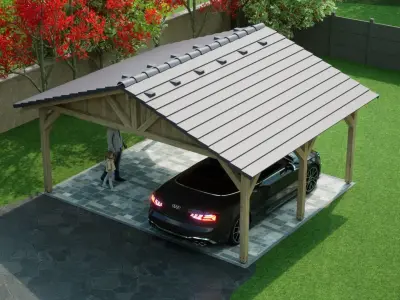 wooden carport with extra formats 3D model