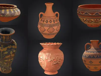 Ancient Terracotta Pot 3D model Bundle pack of 6 Low-poly 3D model