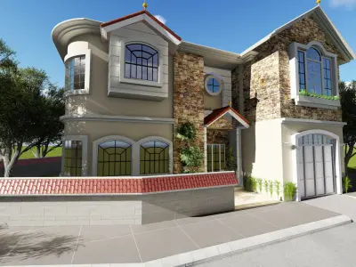 3D HOUSE MODEL in middle of street 3D model