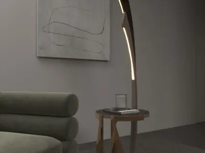 Side Table with a curved -Floor lamp Low-poly 3D model
