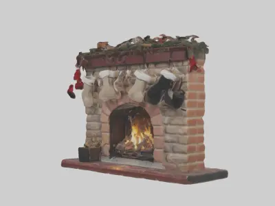 Fireplace with Stockings Model Low-poly 3D model