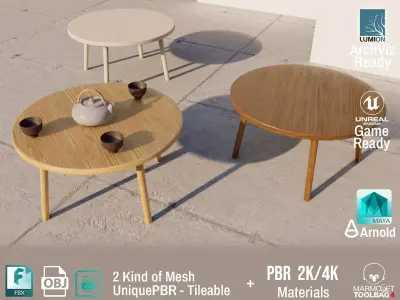  PBR Various Options Wooden Coffee Table - Lumion - UE4 Low-poly 3D model