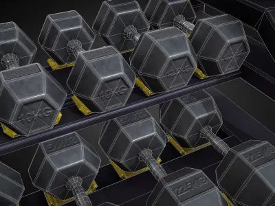 Lowpoly Dumbbell Rack Set - Sport Pack  Low-poly 3D model