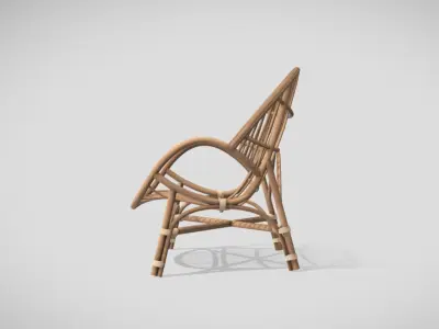 Rattan braided armchair in brown color 3D model