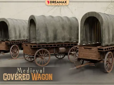 Medieval Covered Wagon - Realistic Wooden Transport Low-poly 3D model