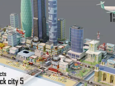 City low Poly 5 Tile pack  Low-poly 3D model
