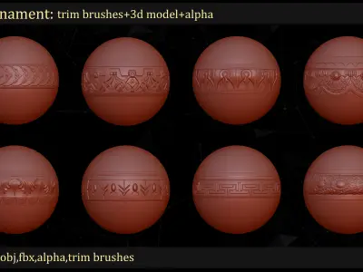 50 Ornament Trim Brushes and 3D Models and  Alpha 4K  VOL 02 3D model