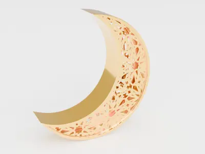 Elegant Crescent Moon with Islamic Geometric Patterns Low-poly 3D model