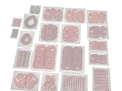 3D Packaged meat and sausage varieties Low-poly 3D model