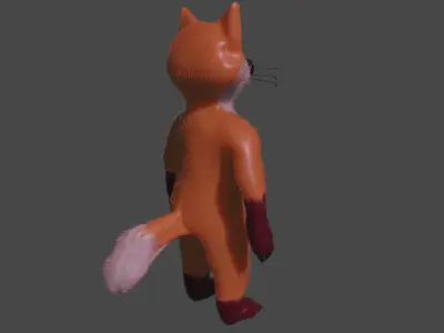 Stylish Low Poly Cartoon Fox with Separate Hair Mesh Low-poly 3D model