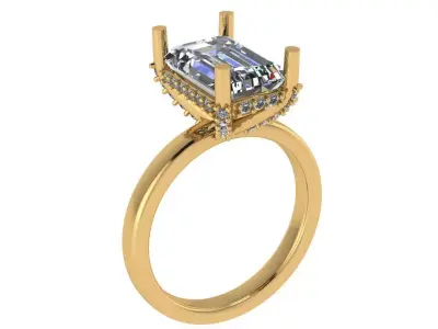 emerald cut solitare all under halo diamond on prongs  3D print model