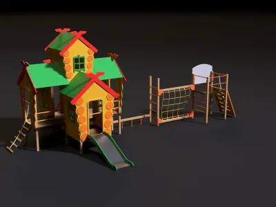 Childrens game complex Russian hut 3D model